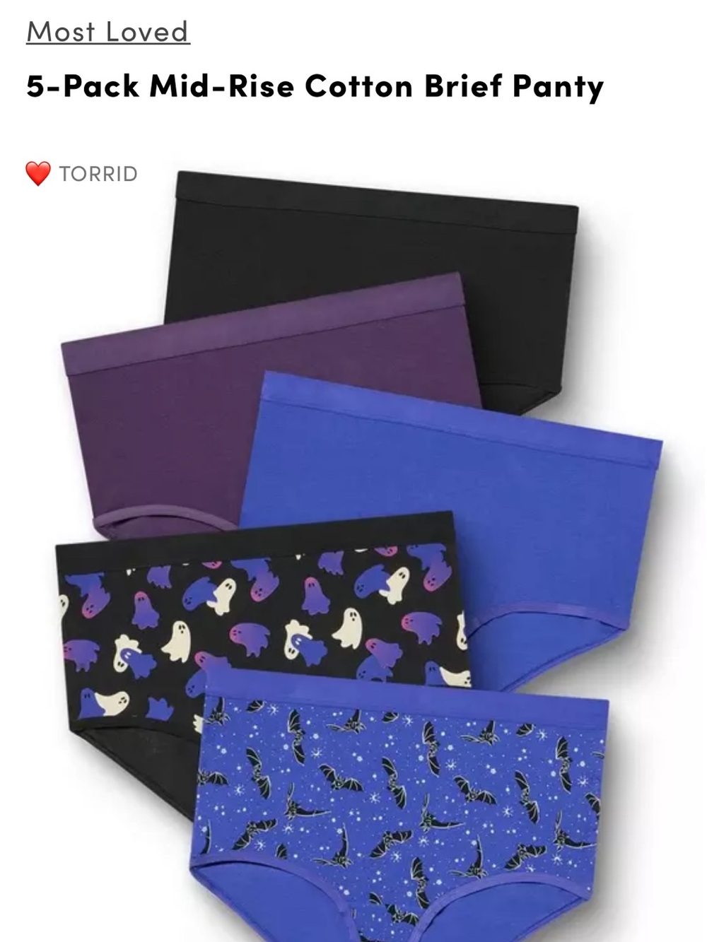 torrid 5-Pack Mid-Rise Briefs in Black, Purple & Blue Prints